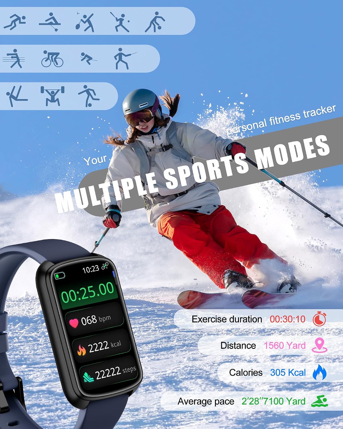 Thumbnail 3 de QVEQ Band 3 Fitness Tracker, 1.47-inch Touchscreen, IP68 Water Resistance