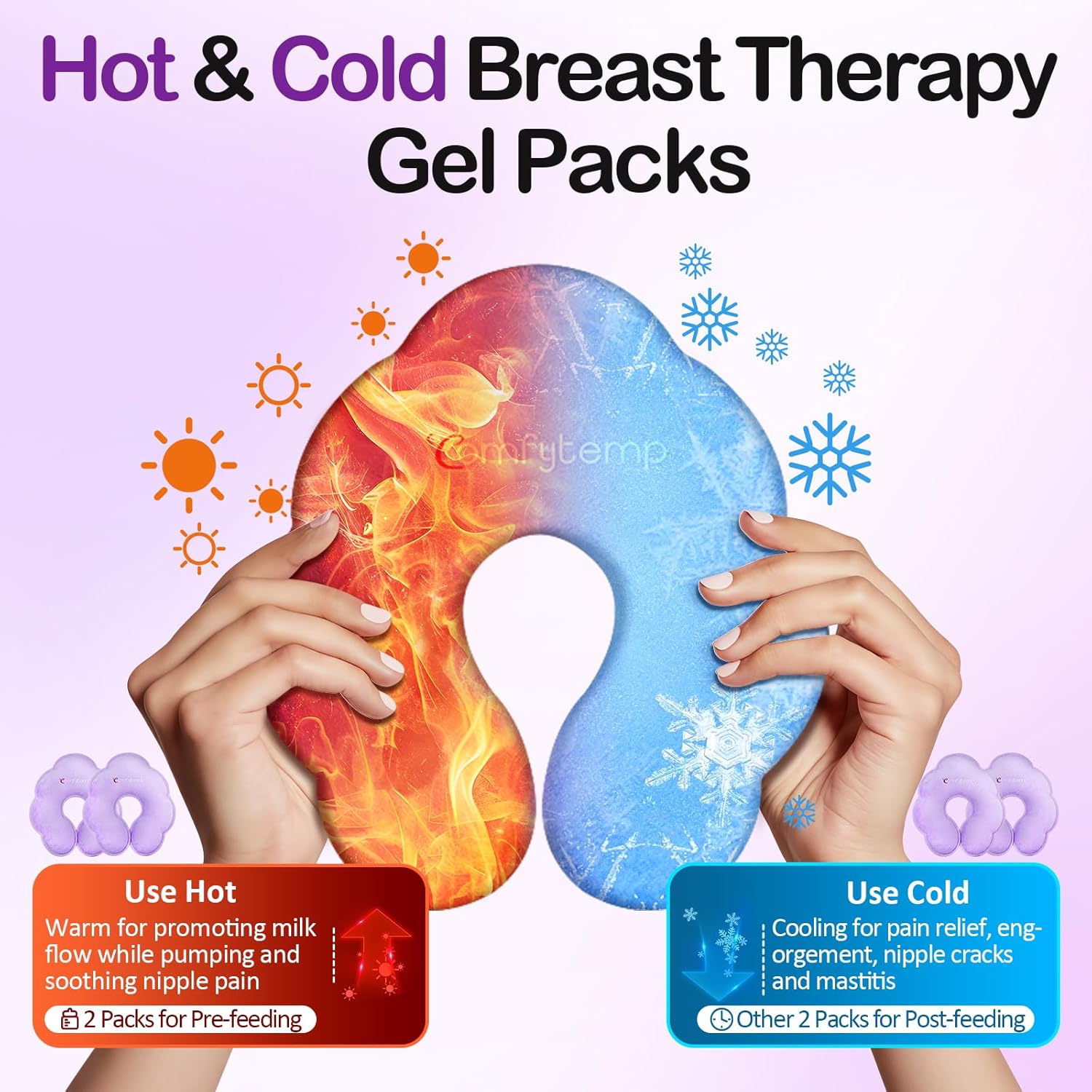 Thumbnail 3 de Comfytemp 4 Pack Breastfeeding Comfort Pads (hot & cold gel ice packs), reusable postpartum gel pads for nursing mothers