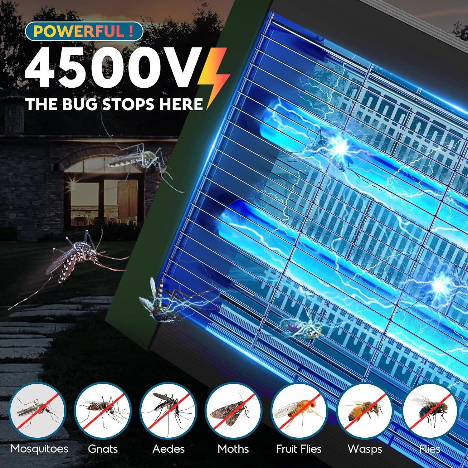 Thumbnail 2 de Solar Bug Zapper Outdoor: 4500V, Waterproof Mosquito Trap with Solar & USB Charging