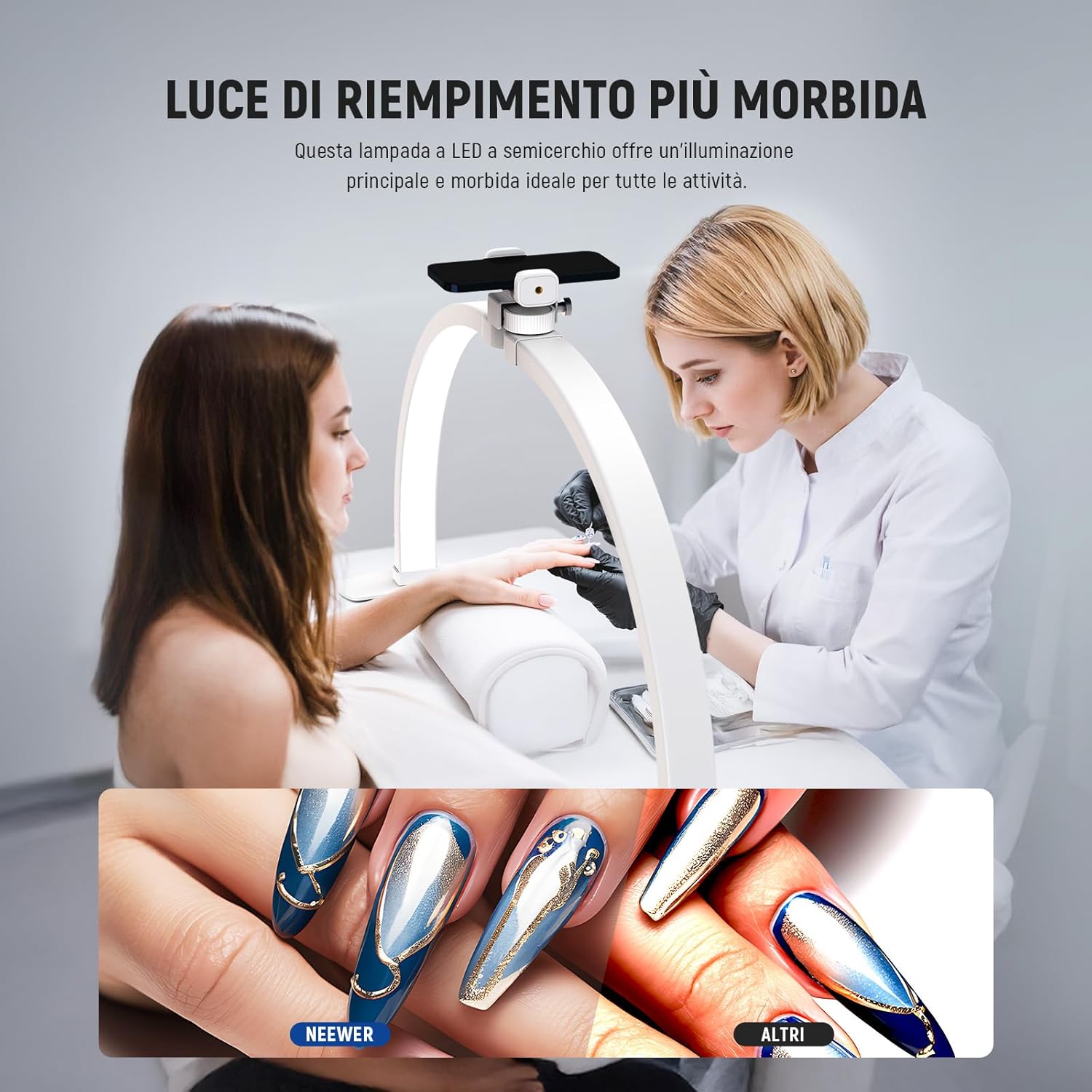 Thumbnail 2 de NEEWER BASICS HM02-D Lampada per unghie a mezzaluna da scrivania LED 29” da 36W con portatelefono