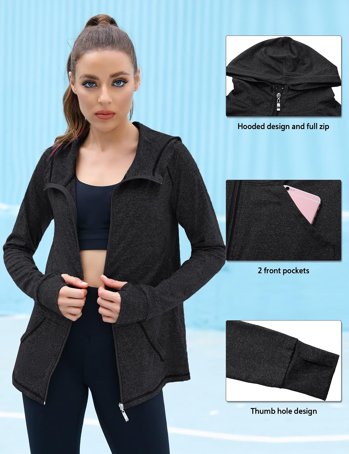 Thumbnail 3 de Sykooria Felpa Donna con Cappuccio e Zip Leggera: comfort sportivo e traspirante