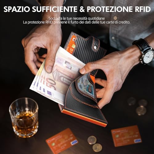 Detalle 2 de TENBST Portafoglio uomo e donna slim con RFID, porta carte pop-up e portamonete