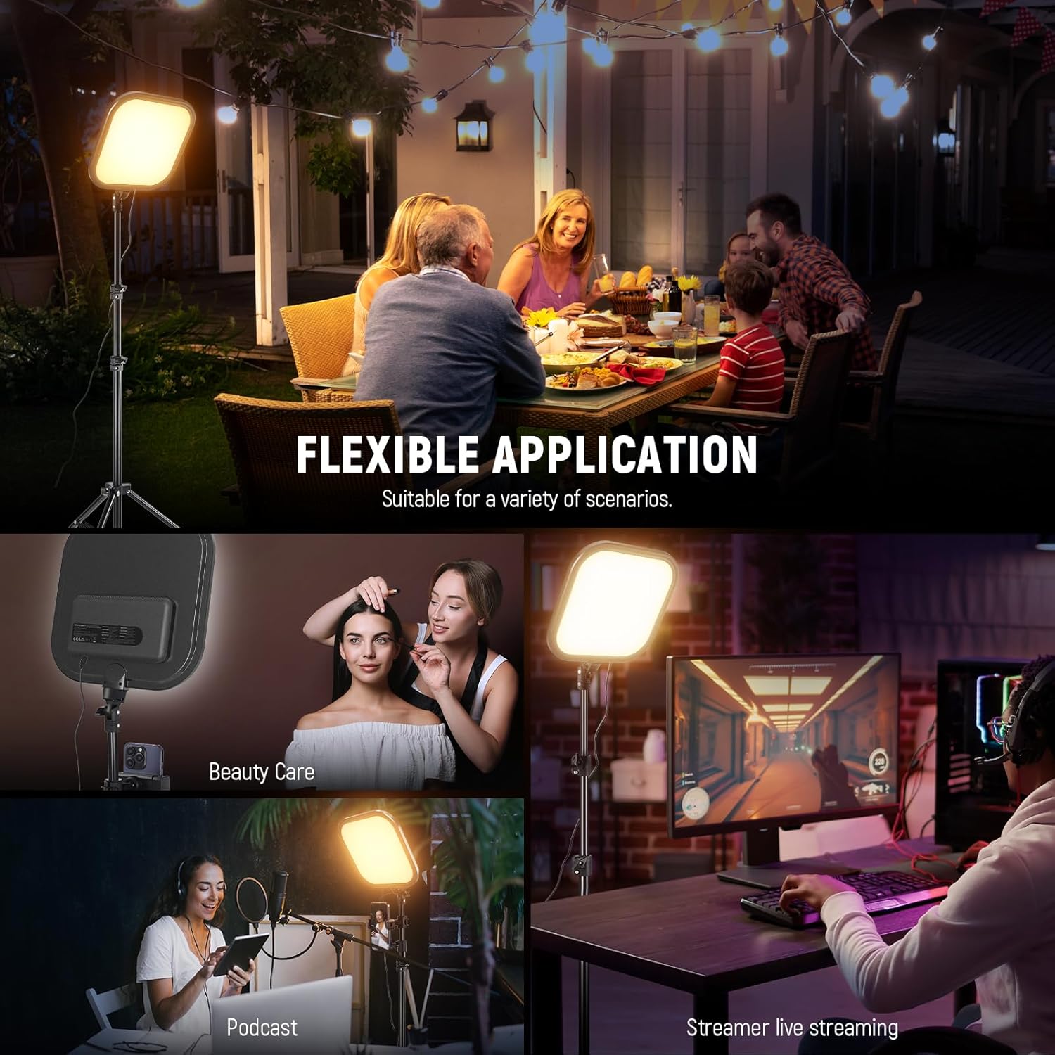 Thumbnail 5 de NEEWER BASICS 2 Pack 10.8" LED Video Light Panel Kit with 63" Tripod Stands and Phone Holders (L220)