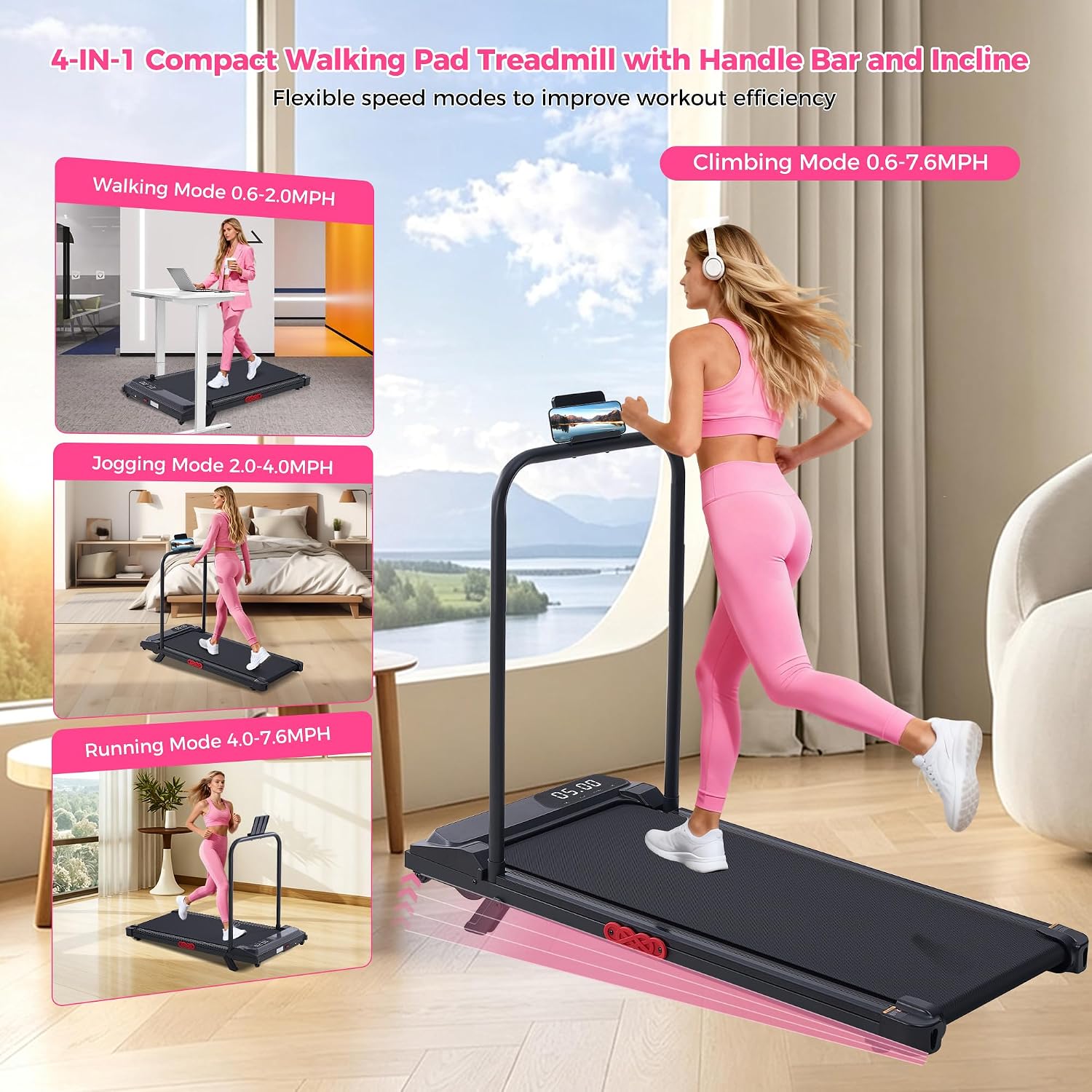 Detalle 2 de Wildroot Organic V300-VM2 Mini Walking Pad Treadmill, 3.0 HP, LED Display
