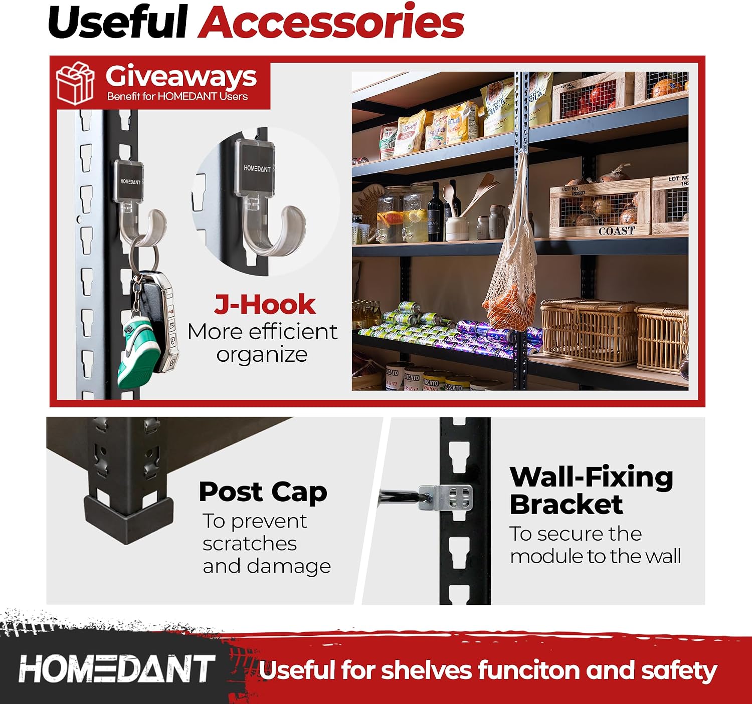 Thumbnail 5 de HOMEDANT US-SSBBM9-120-045-180-5S-1Pack 5-Tier Metal Shelving Unit, Black