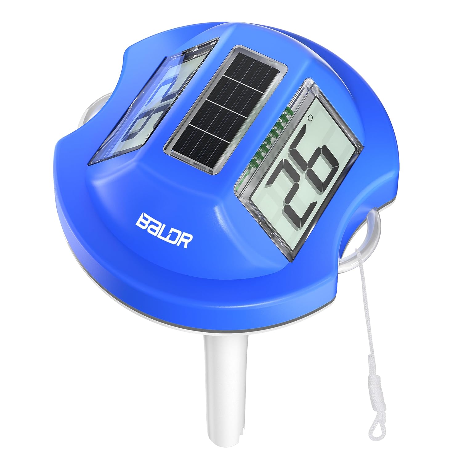 Detalle de BALDR Solar: Schwimmendes Temperaturmessgerät mit zwei großen Displays – IPX7, solarbetrieben für Pool, Spa und Gartenteiche (Dunkelblau)