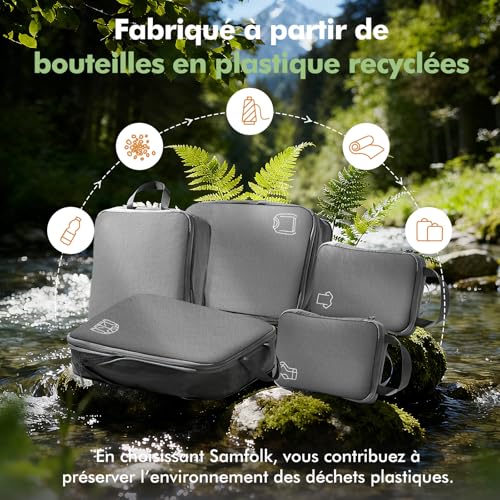 Detalle de Samfolk Organisateurs de valise à compression en nylon, lot de 5, gris