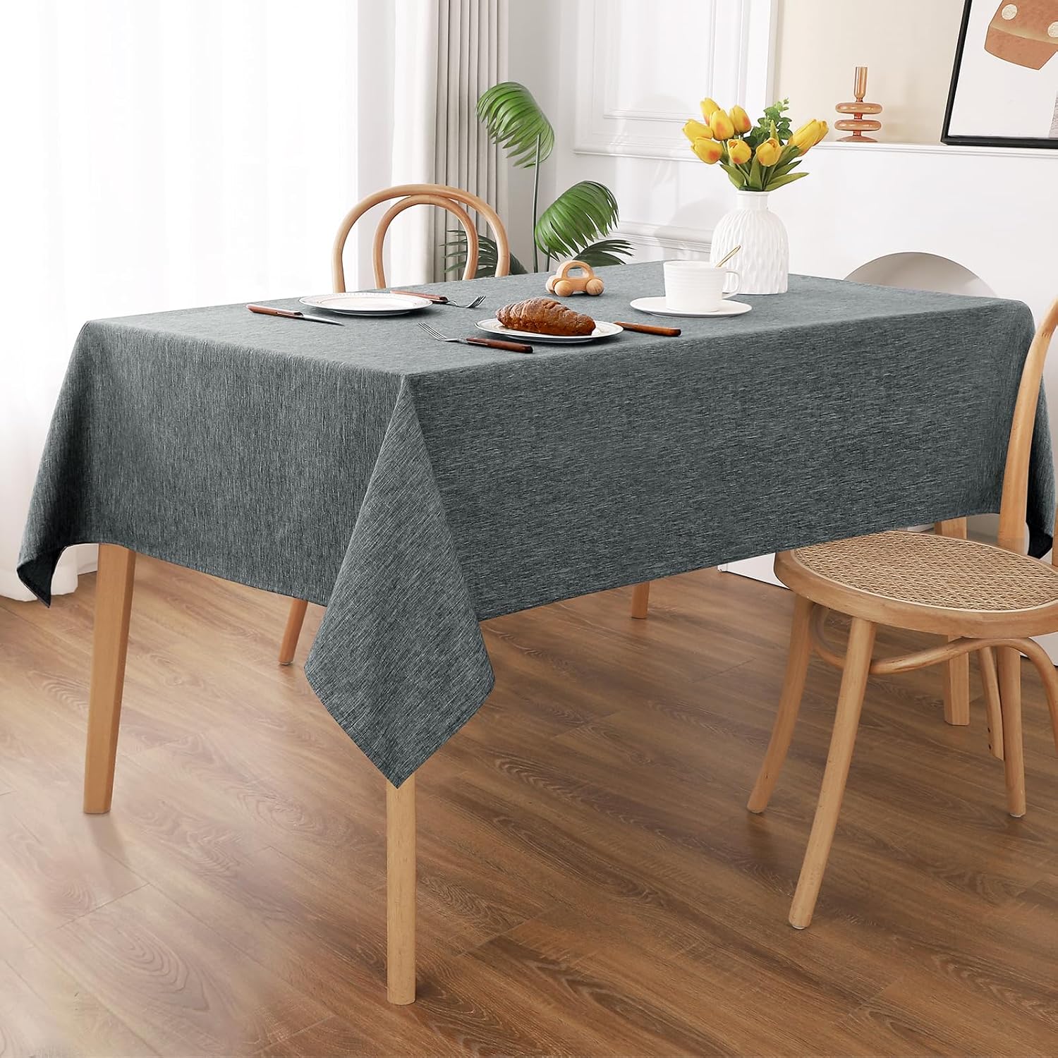 Thumbnail 5 de AooHome Tischdecke 140x220 cm Grau (Leinen-Optik) – wasserabweisend & abwischbar