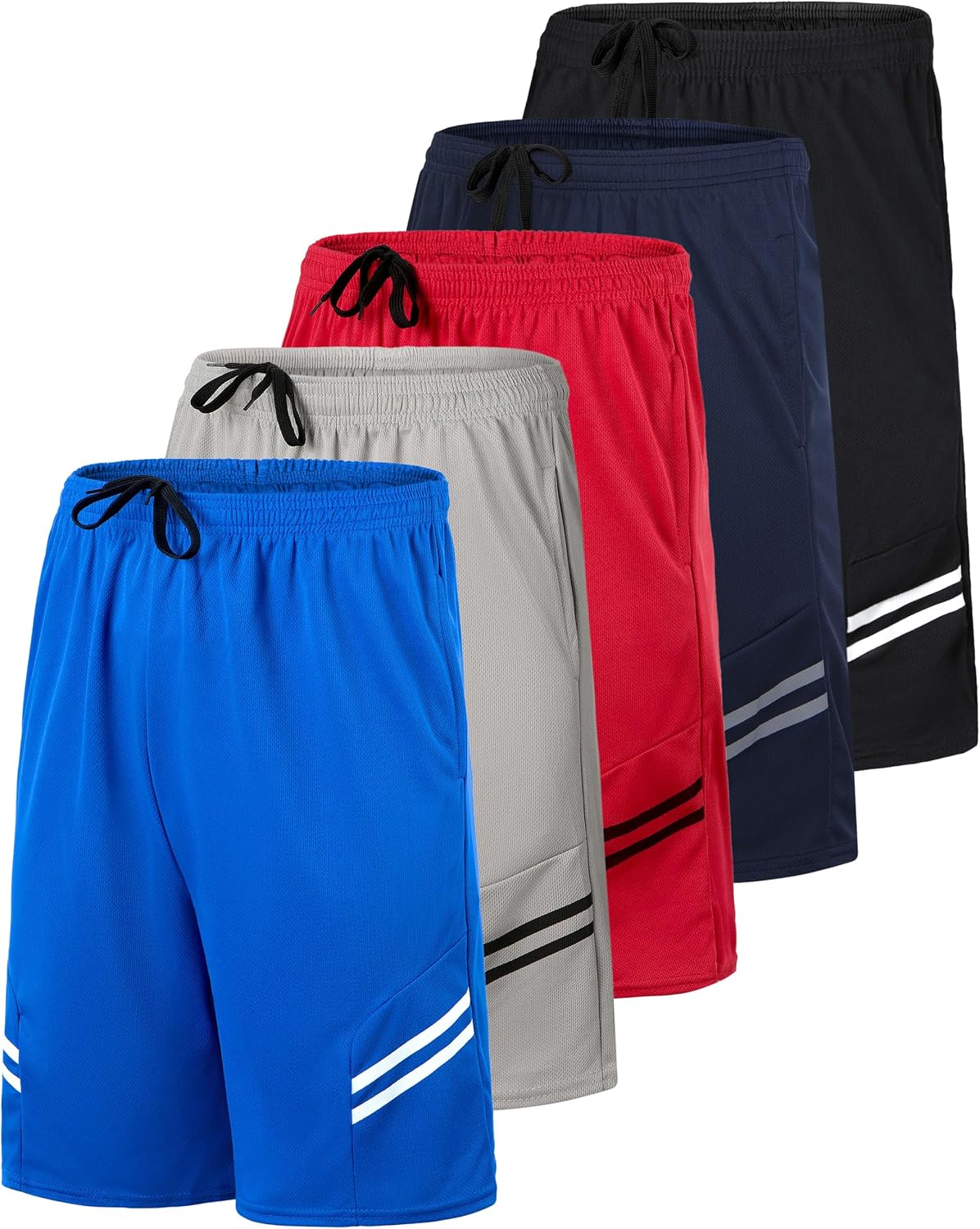Detalle de Real Essentials 5 Pack Boys' Mesh Basketball Athletic Shorts with Pockets