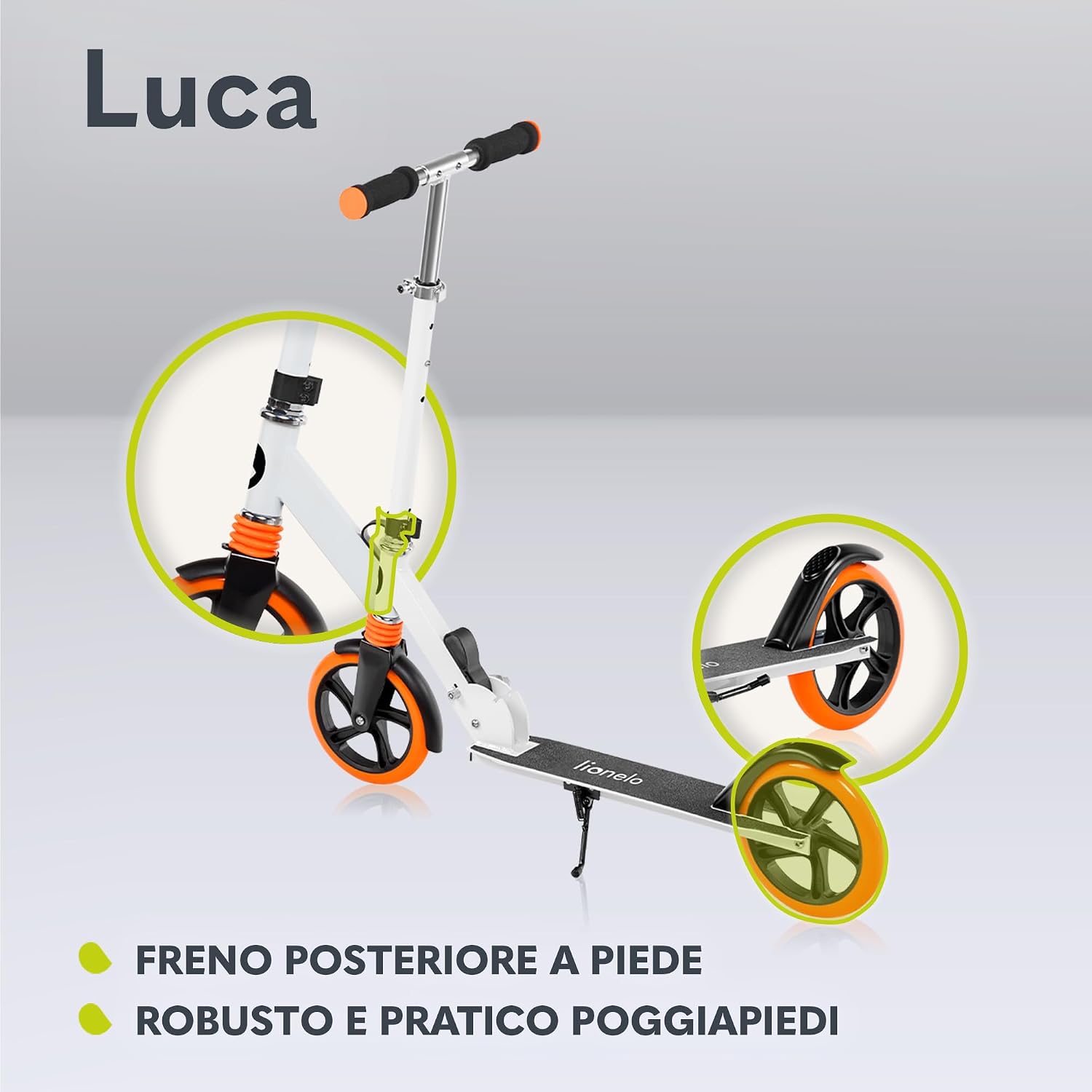 Detalle 2 de LIONELO LUCA monopattino pieghevole per bambini e adulti, regolabile e leggero (4,1 kg) con sospensione e freno
