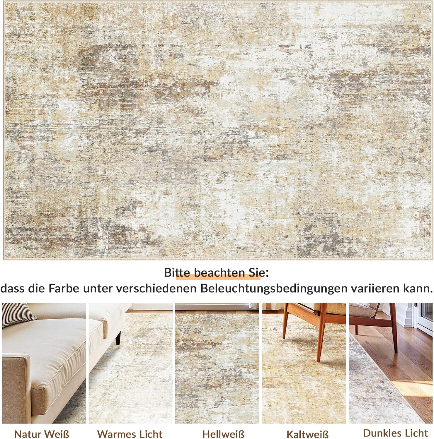Thumbnail 6 de INOVADAY waschbarer Teppich für Wohnzimmer & Schlafzimmer, 90x150 cm – modernes abstraktes Design in Braun/Grau