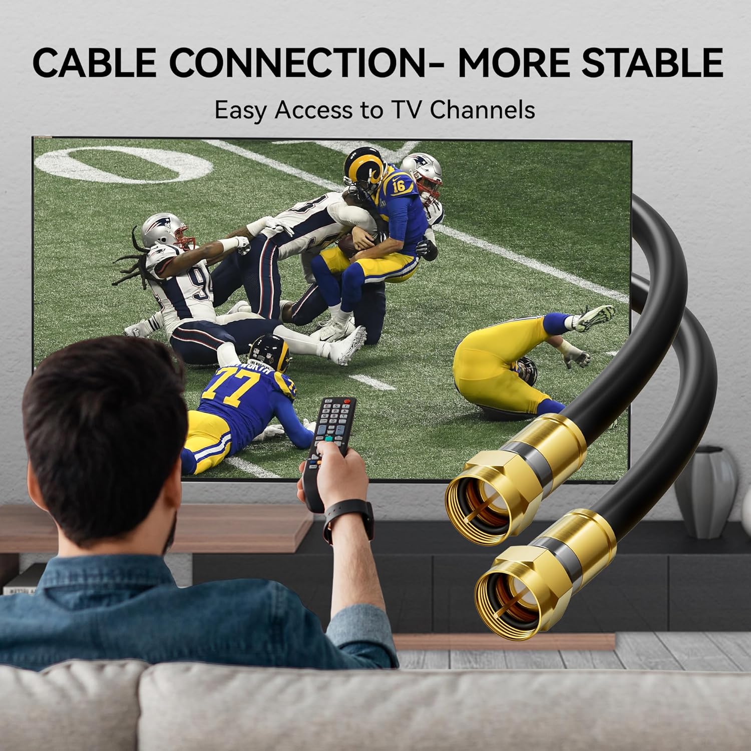 Detalle 2 de Nixsto RG6 Coaxial Cable with Gold F-Type Connectors (Various Lengths)