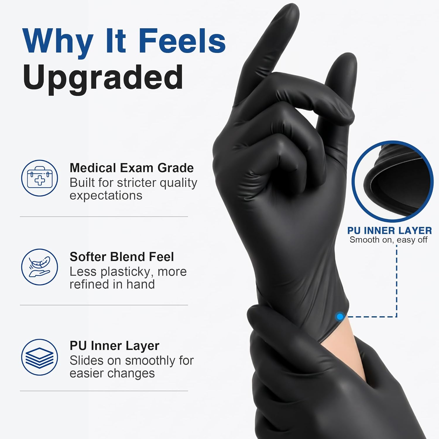 Detalle de Schneider Vinyl Synthetic Exam Gloves, 4 Mil (Latex-Free) — Disposable Black Gloves for Medical, Food Prep & Cleaning