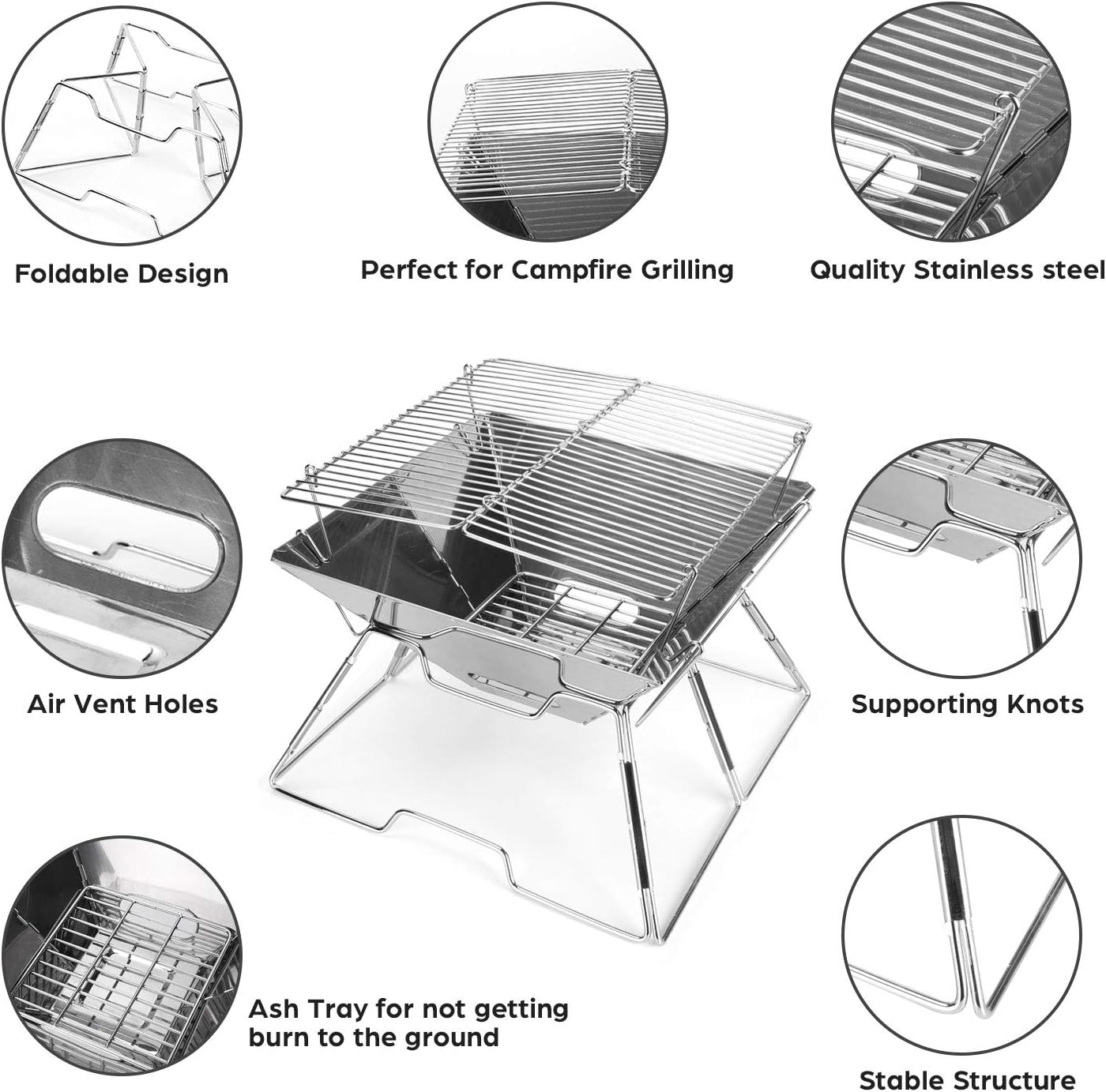 Thumbnail 2 de Odoland portable collapsible BBQ fire pit grill (304 stainless steel) for camping, picnic and garden