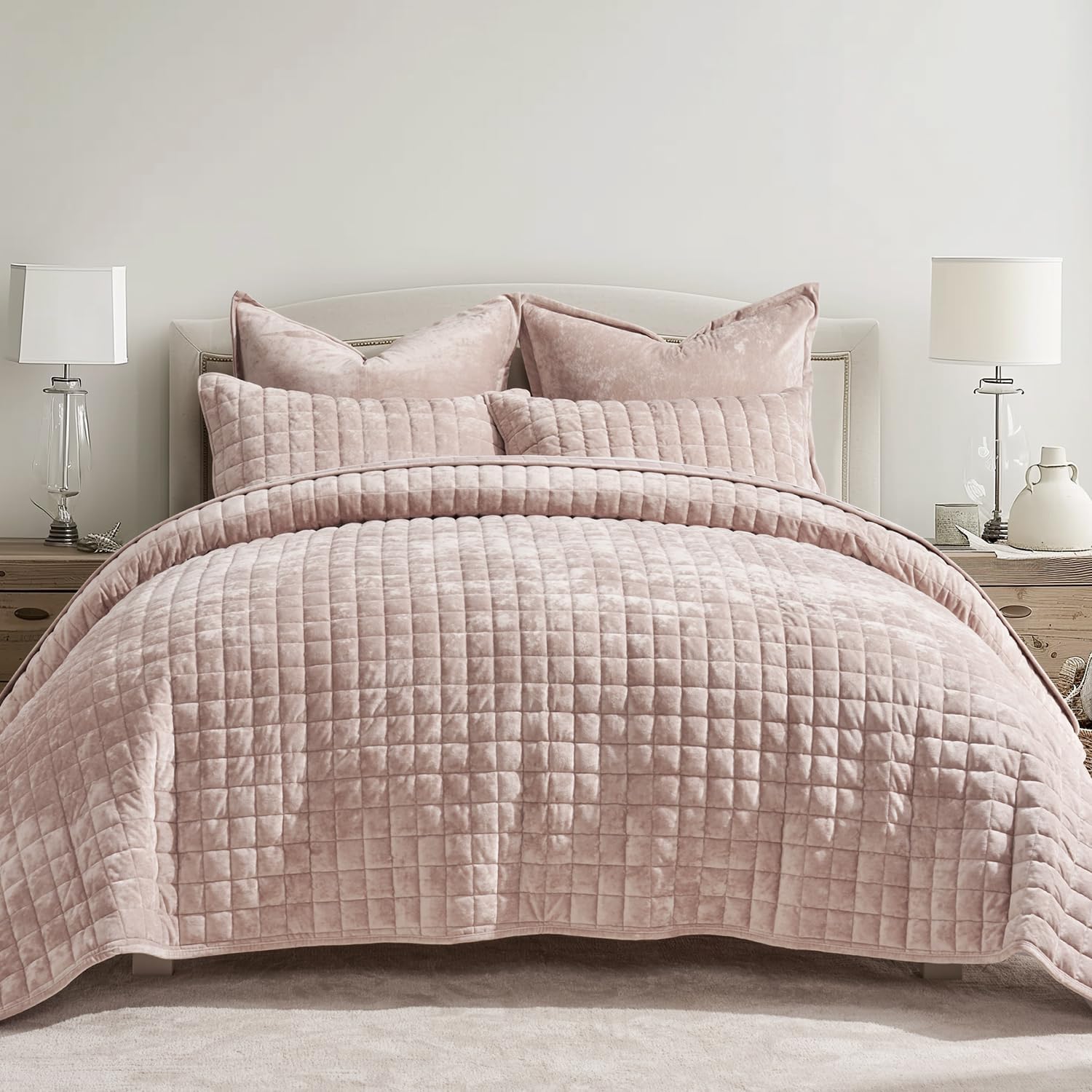 Thumbnail 2 de RECYCO Luxury Velvet Quilt Twin/Twin XL Bedding Set - Rose Pink