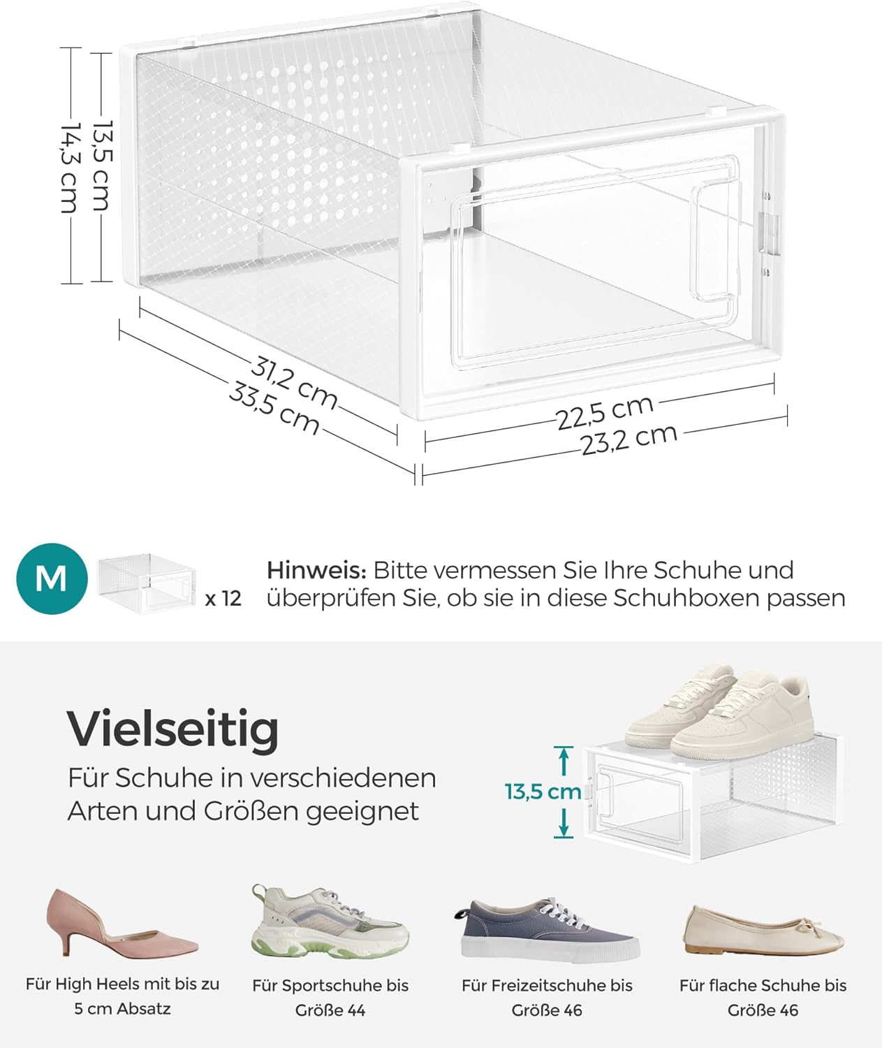 Thumbnail 4 de SONGMICS Schuhboxen-Set (12 Stück) LSP12SWT – faltbar, stapelbar, transparent-weiß für Schuhe bis Größe 44