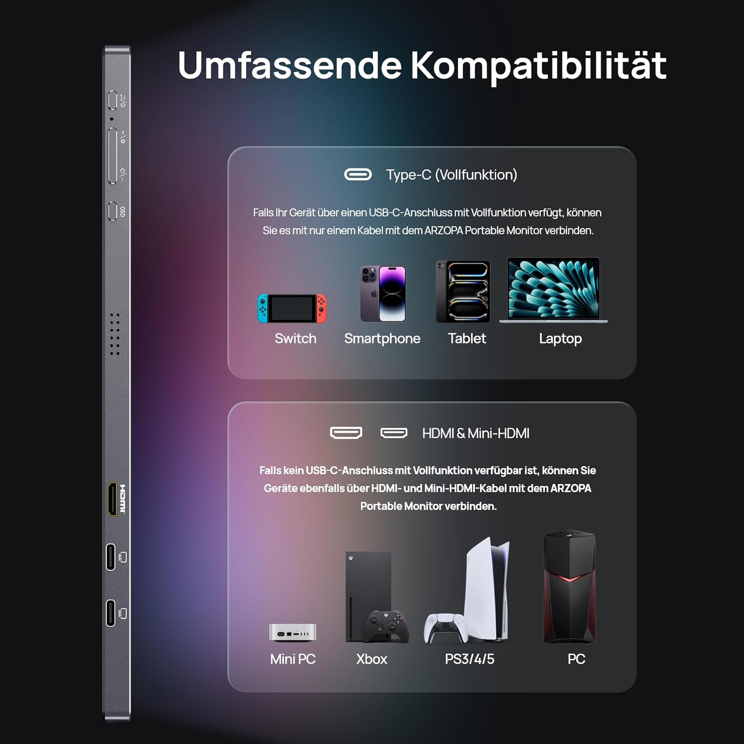 Detalle 2 de ARZOPA Z3FC 16,1" Portable 2,5K Gaming-Monitor