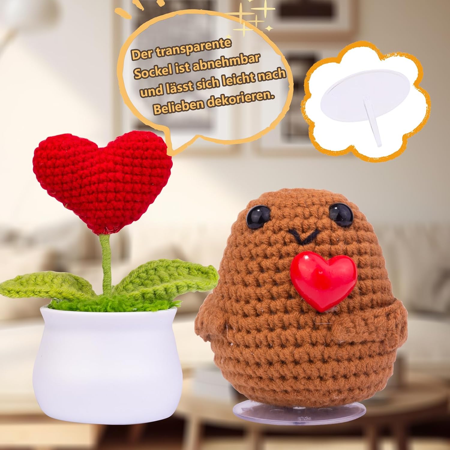 Detalle 2 de Mwmoeen Pocket Hug Positive Kartoffel – handgestrickte Gute-Laune-Kartoffel mit Sonnenblume