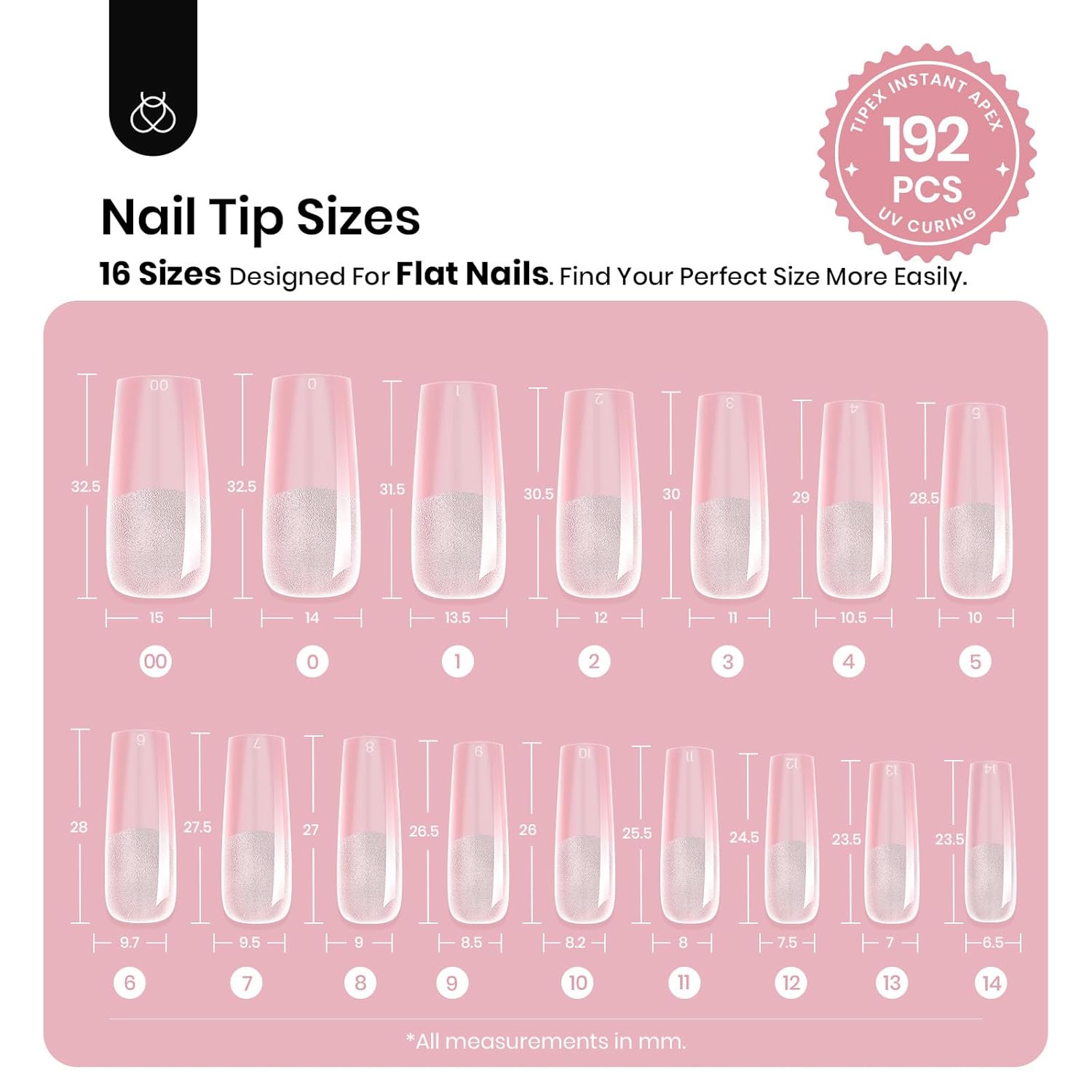 Thumbnail 2 de Beetles Tipex Instant Apex Nail Tips (Long Square) — 16 Sizes, 192pcs, Built-In Apex