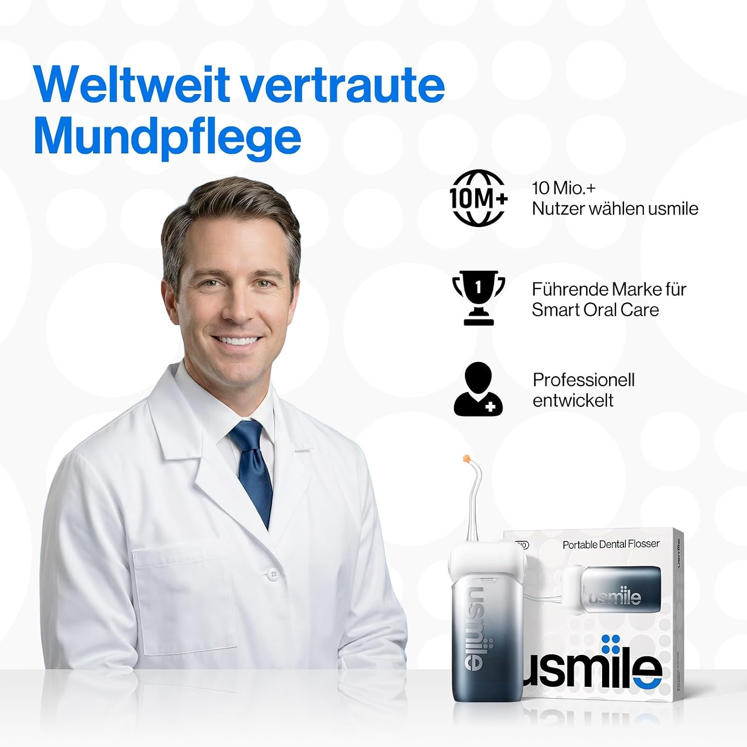 Detalle de usmile C10 tragbare Munddusche mit bis zu 95 Tagen Akkulaufzeit, 4 Reinigungsmodi und 180 ml Tank (IPX7, Schwarz)