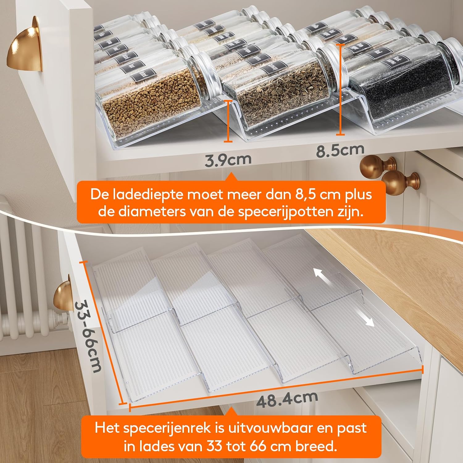 Thumbnail 2 de Lifewit 22025 kruidenlade-organizer, verstelbaar, 4 etages, transparant