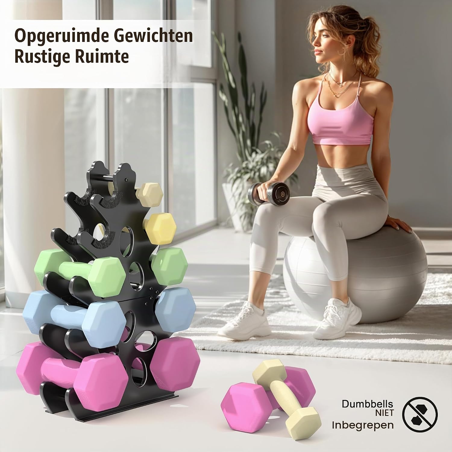 Detalle de Josmimic DR-CYD-5Tier halterstandaard met 5 niveaus en metalen A-frame