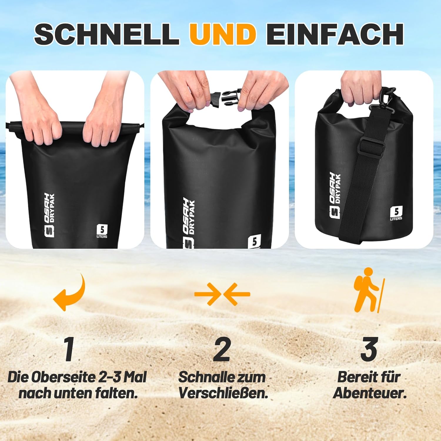 Thumbnail 4 de OSAH DRYPAK Dry Bag wasserdichte Tasche mit Rollverschluss und wasserdichter Handyhülle (5L–40L)