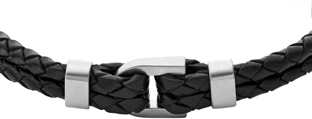 Thumbnail 3 de Fossil bracciale da uomo in pelle con chiusura magnetica, argento lucido