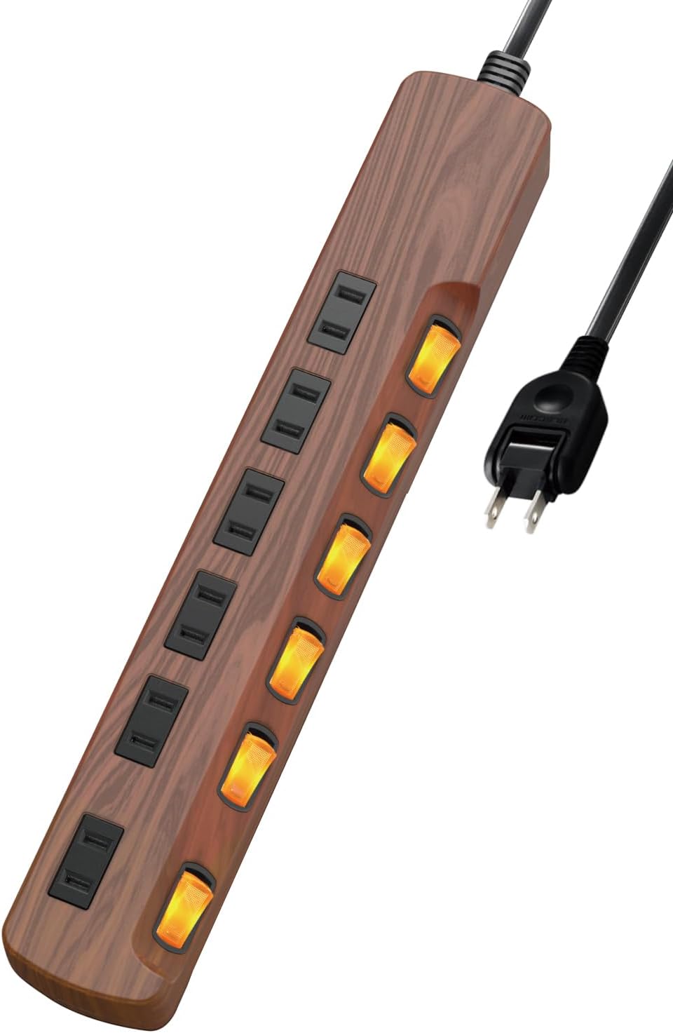 Detalle de エレコム ECT-1320W 電源タップ 6個口・2m、雷ガード・個別スイッチ付き木目調