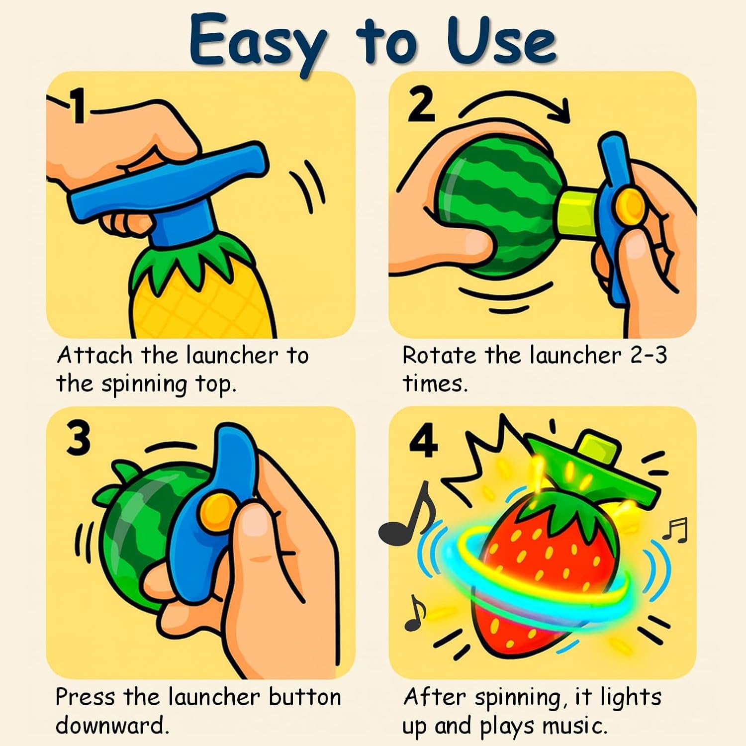 Thumbnail 6 de PIERPIER Fruit Light-Up Musical Spinning Tops, 4-Pack for Kids