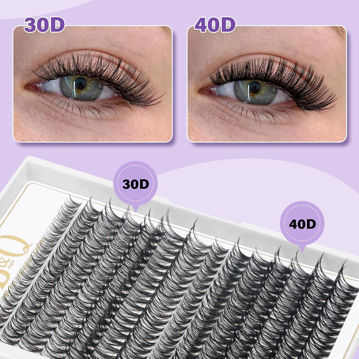 Detalle de B&Q Lash Clusters Kit 280PCS Eyelash Clusters Kit, 30D-40D, DIY Home Extensions