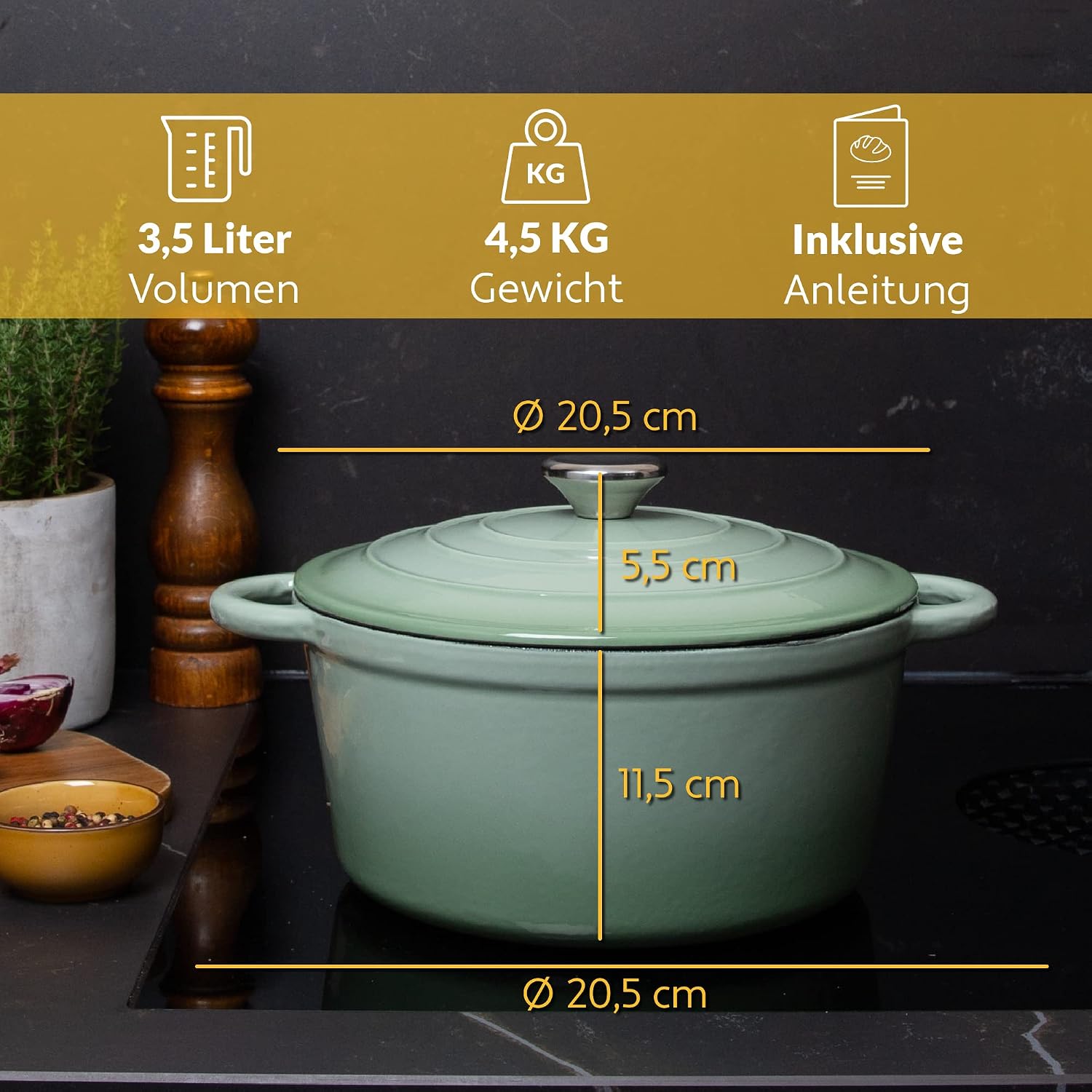 Thumbnail 3 de Chefarone Gusseisen Topf 24 cm, 3,5 L – emaillierter Schmortopf mit Deckel (Induktion)