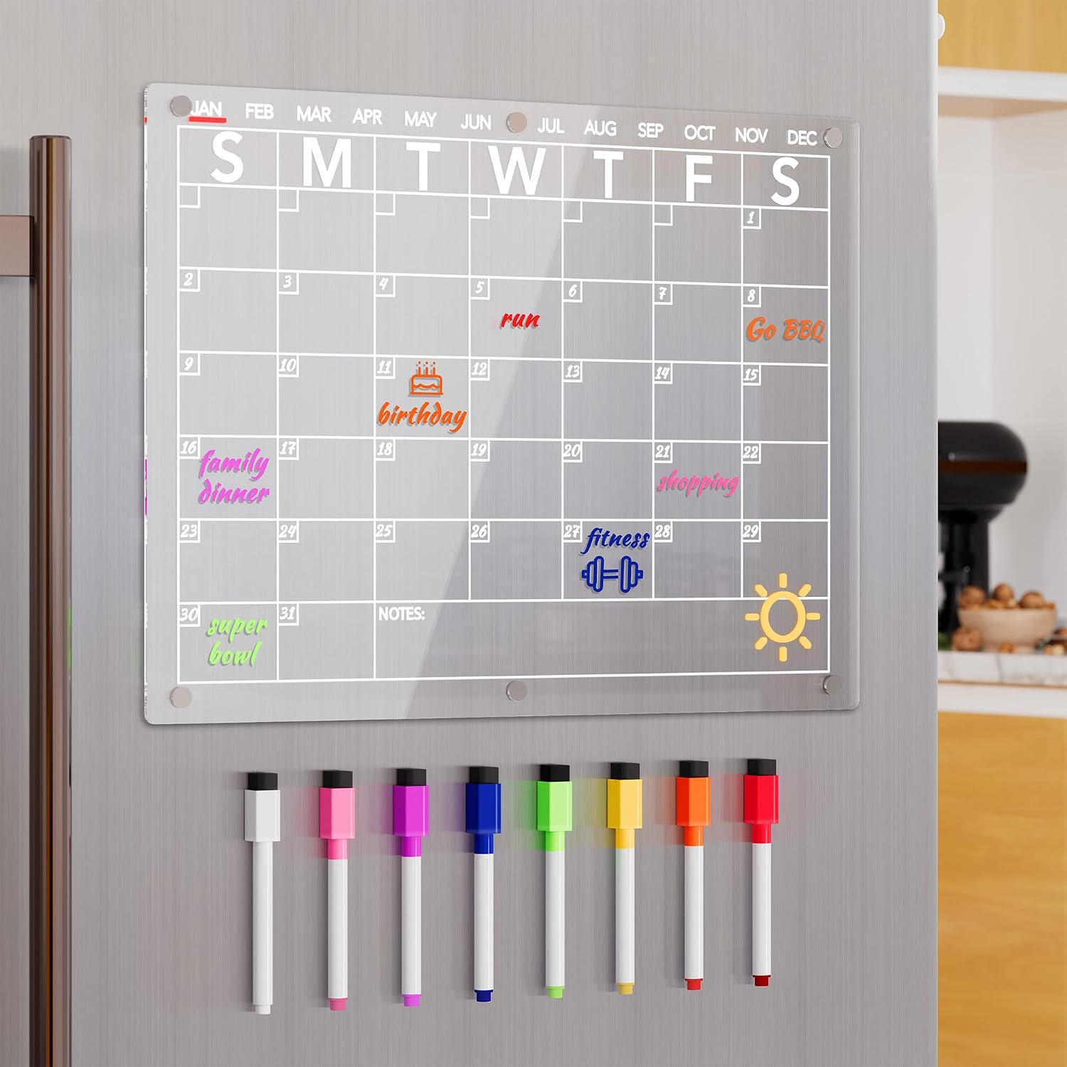 Detalle de Neatsure PLB Clear Acrylic Magnetic Dry-Erase Calendar, 15" x 11