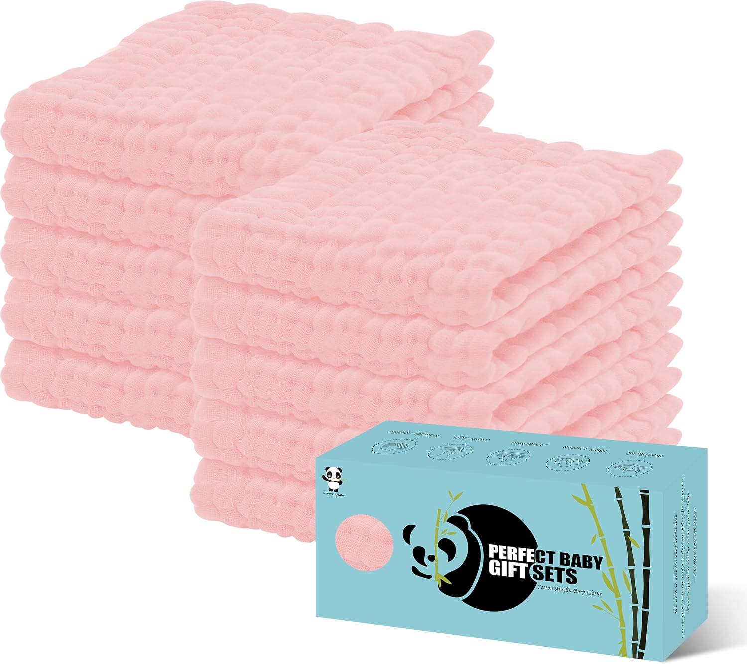 Thumbnail 6 de HIPHOP PANDA Large 100% Cotton Muslin Baby Burp Cloths with Reinforced Edges