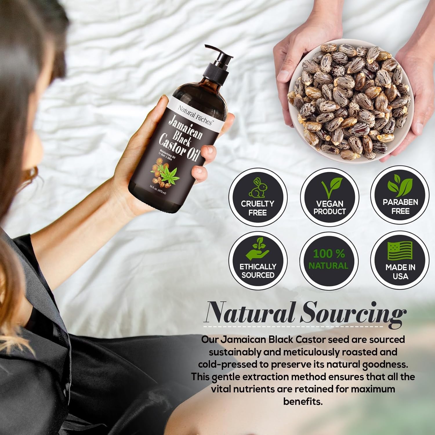 Thumbnail 6 de Natural Riches Jamaican Black Castor Oil (16 fl. oz) in Glass Bottle, Organic Cold-Pressed for Hair, Skin, Lashes, Brows & Scalp