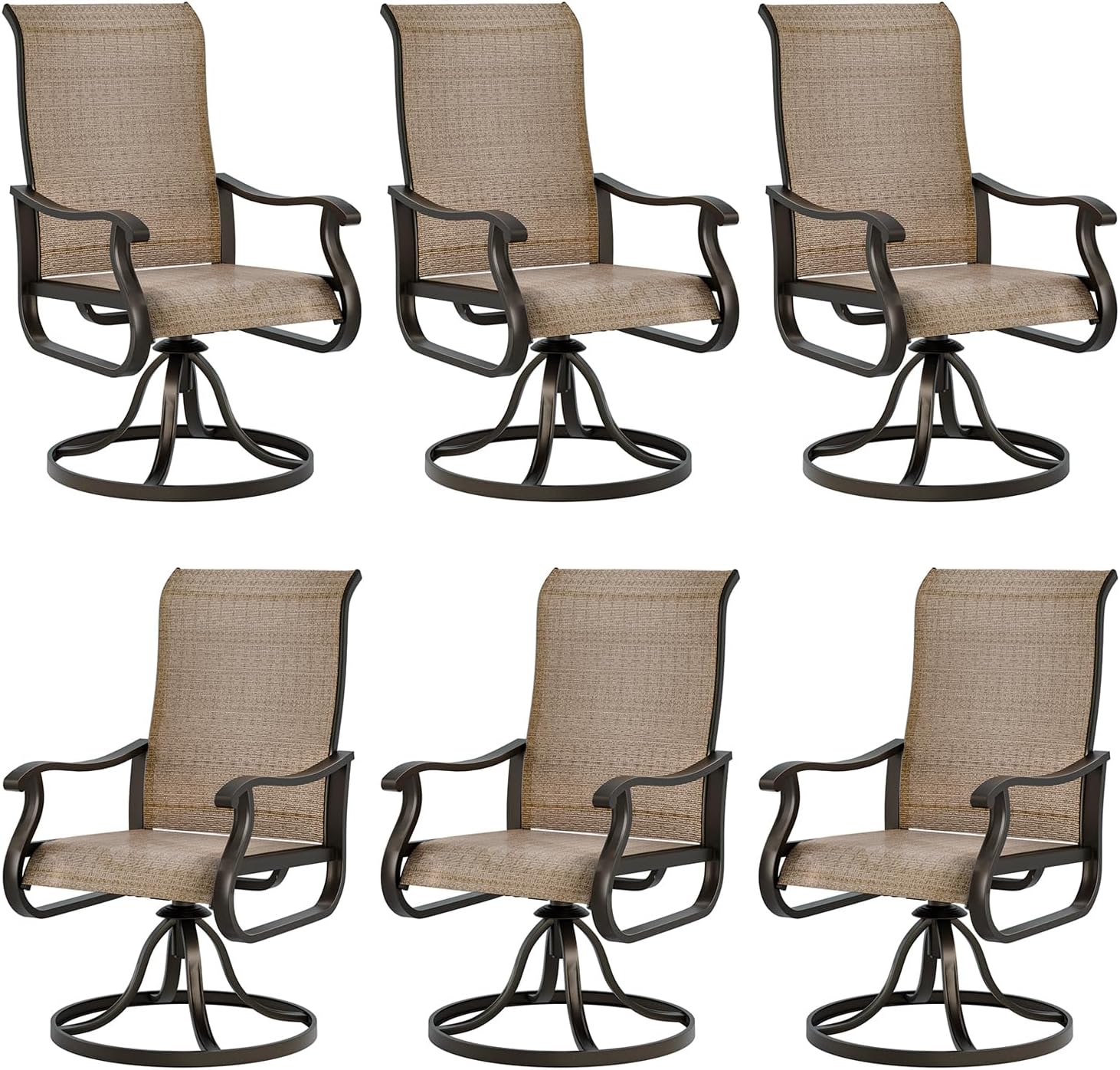 UDPATIO 4890981 Patio Swivel Dining Chairs, Set of 6, Brown