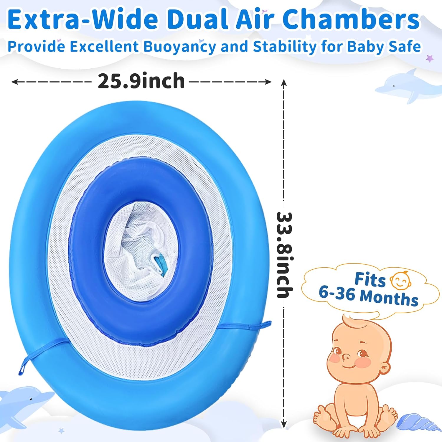 Detalle 2 de Baby Pool Float with Canopy UPF50+ for Ages 6-36 Months: 4-Stage Canopy, Anti-Tip Seat & Dual Air Chambers