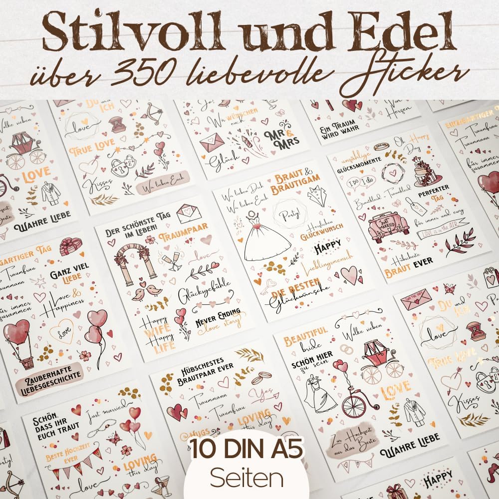 Thumbnail 4 de Homety Sticker Hochzeit Gästebuch – 350 Stück Rose Gold Aufkleber für Gästebuch, Fotoalbum, Scrapbook & Hochzeitsdeko