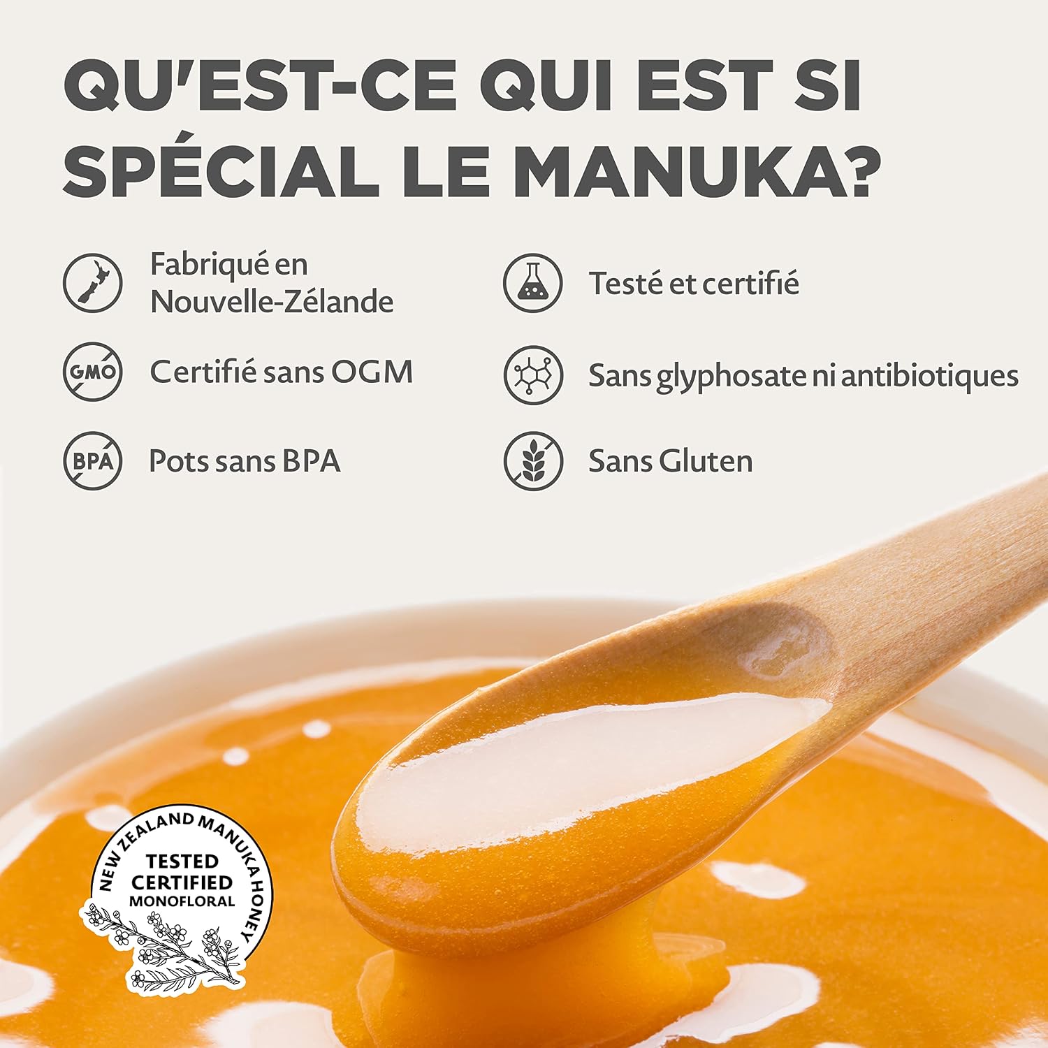Detalle 2 de NaturalePiù Miel de Manuka 100+ MGO, 500 g bio brut de Nouvelle-Zélande