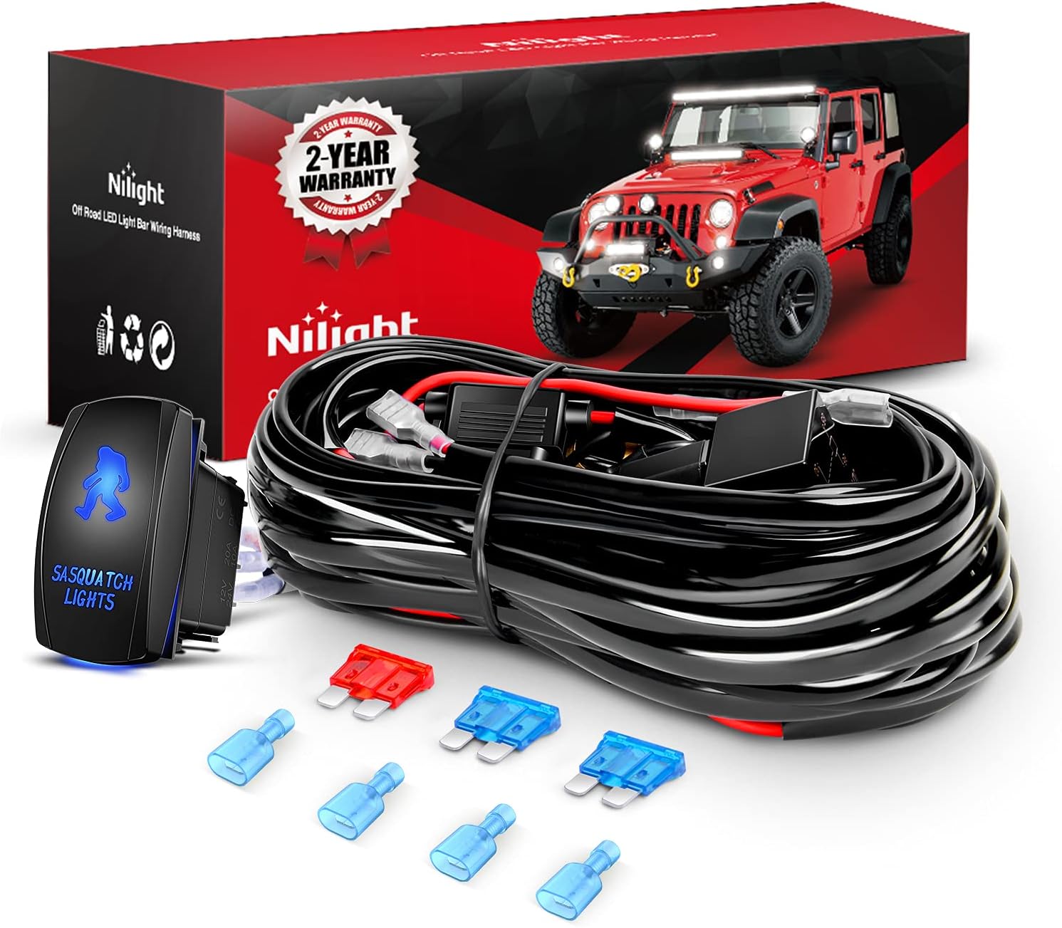 Detalle de Nilight 10013W NI-WA07 LED Light Bar Wiring Harness Kit with 5-Pin Rocker Switch (12V)