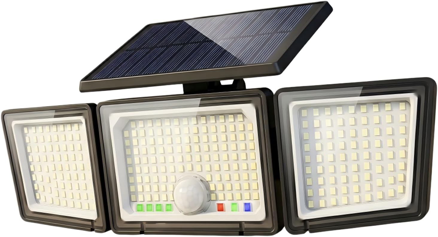 Detalle de CLAONER SL280AB Solar Motion Sensor Light, 286 LEDs, 2,500 lm, 3 Heads