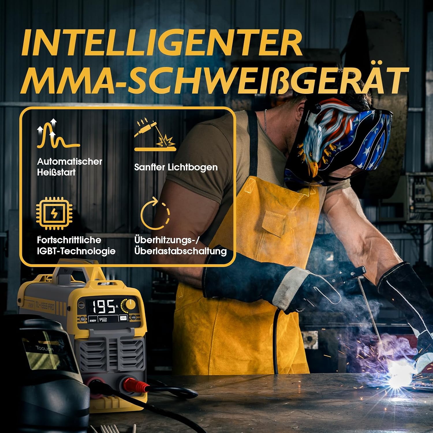 Detalle de TOOLIOM 195A Stabschweißgerät 230V – 2-in-1 Lift-TIG/Schweißgerät mit LCD und IGBT-Inverter