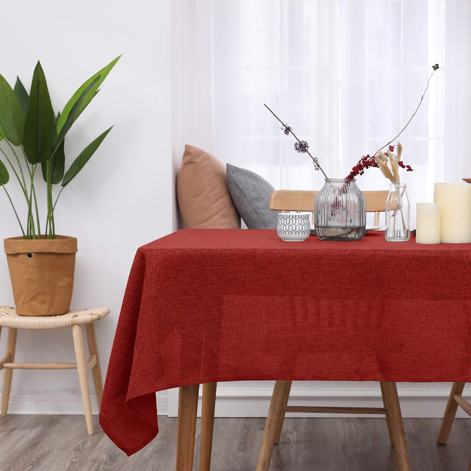 Detalle 2 de Deconovo Tovaglia Rettangolare in Finto Lino 132x229 cm - Rosso, 1 Pezzo