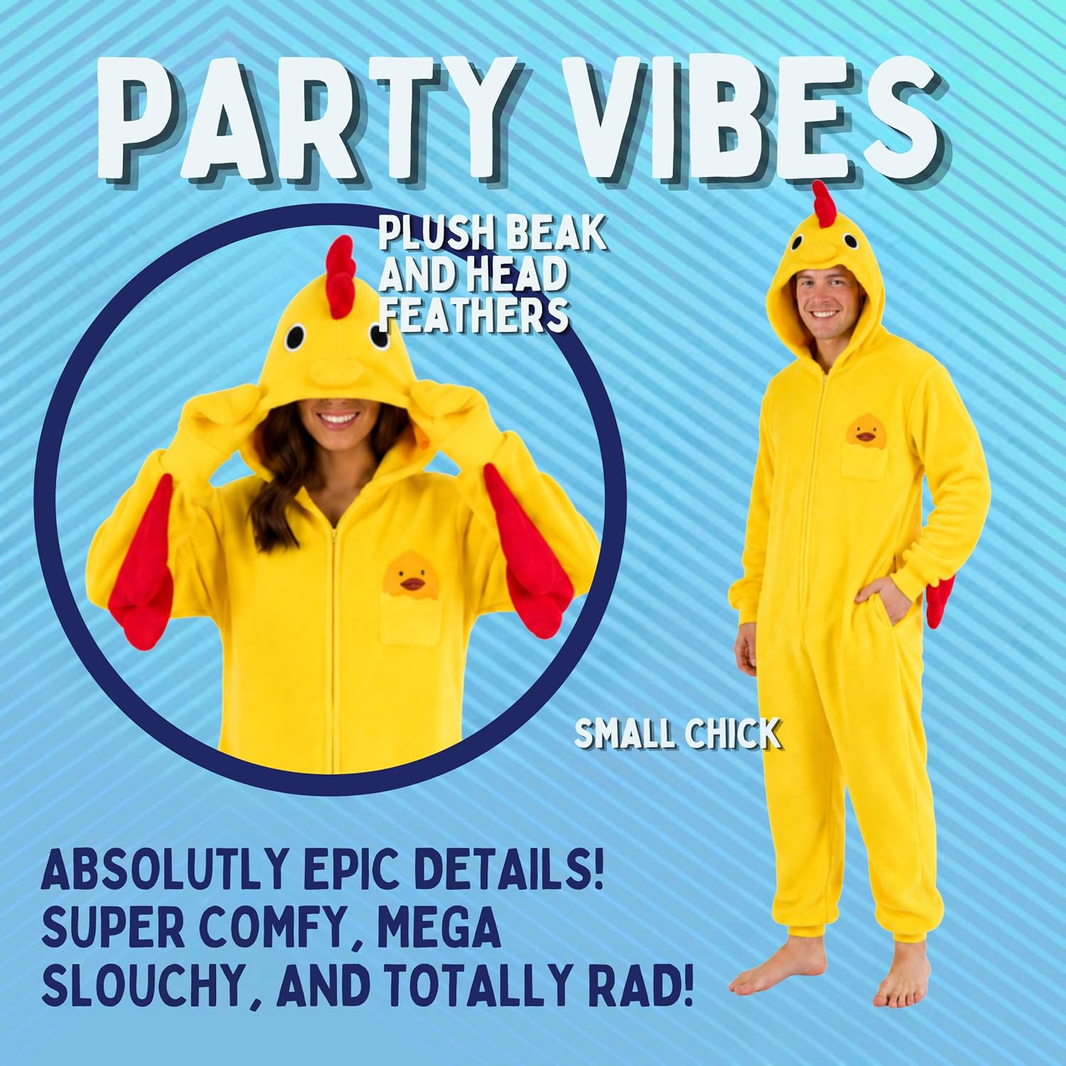 Detalle 2 de Funziez! Slim Adult Onesie, Yellow Chicken Costume in Brushed Fleece