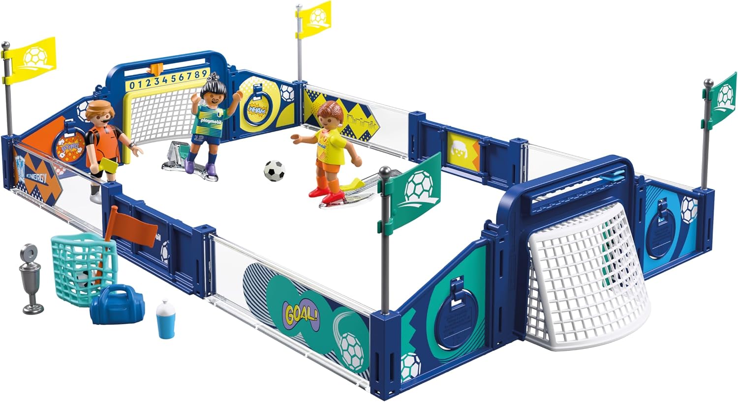 Detalle de PLAYMOBIL My Life Fussball-Arena 72056 – Spielfeld mit Schussmechanik und Schiedsrichter