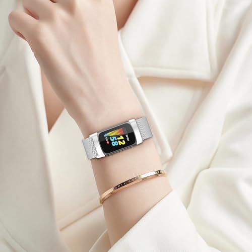 Thumbnail 6 de ELUTENG Sport Armband für Fitbit Charge 6/5 – 2er-Set Metallgeflecht, Magnetverschluss, Schwarz/Silber