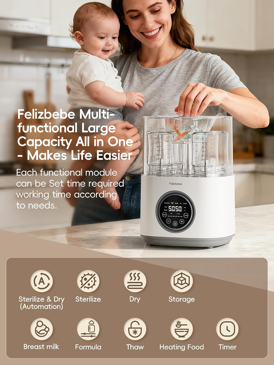 Detalle de Feilizbebe Baby Bottle Sterilizer, 6-Bottle Capacity