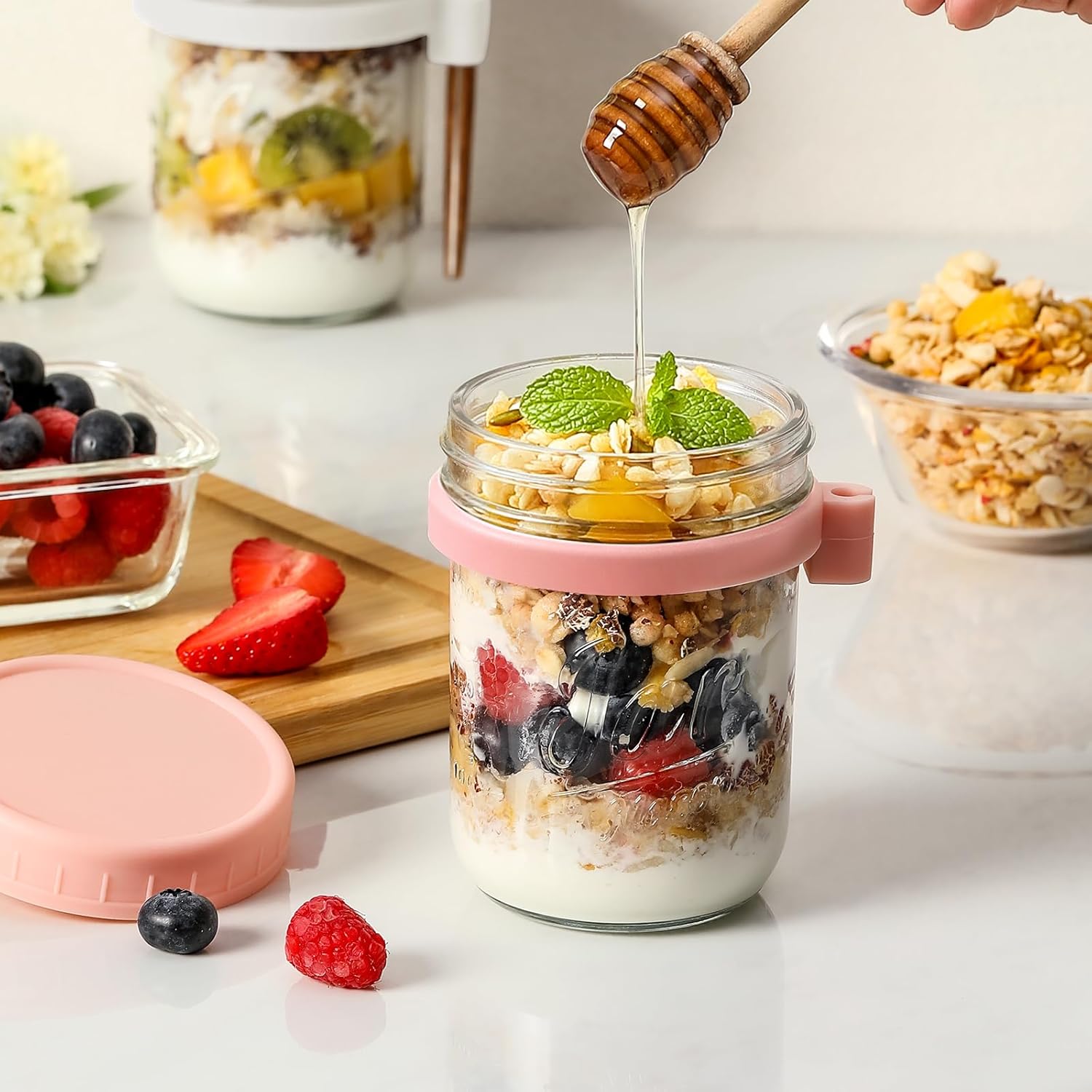 Thumbnail 3 de LANDNEOO 4-Pack Overnight Oats Containers (16 oz) with Airtight Lids, Spoons & Silicone Seal