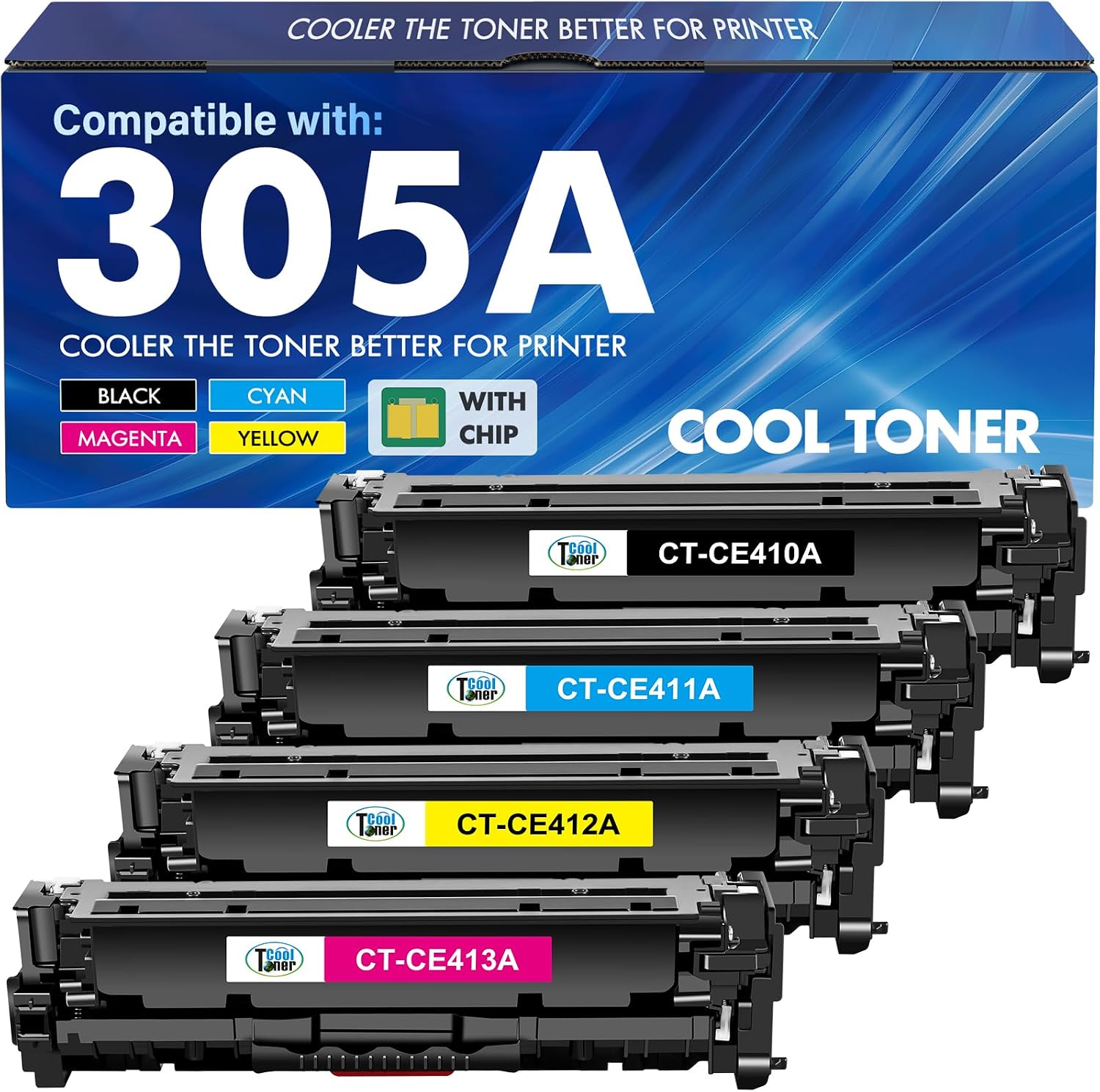 Detalle de Cool Toner 305A Toner Cartridge 4-Pack for HP LaserJet Pro Color Printers