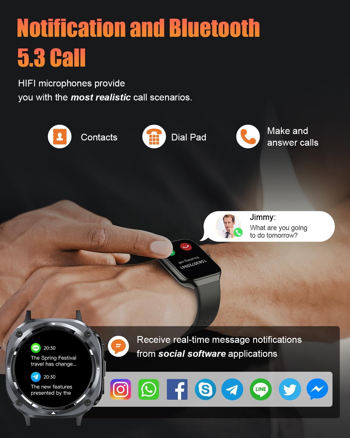 Detalle 2 de TIMU Military Smart Watch for Men (Answer/Make Calls) – 1.39" HD Fitness Tracker with Heart Rate, Sleep & 114+ Sports Modes, IP68